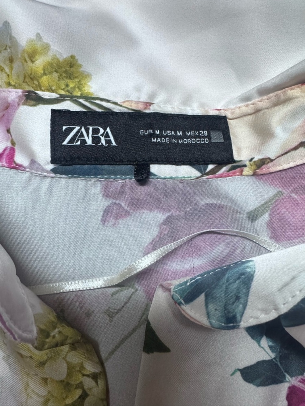 Zara Floral Button Up Blouse Women's M Pink White Spring Cottagecore Top - Picture 3 of 4